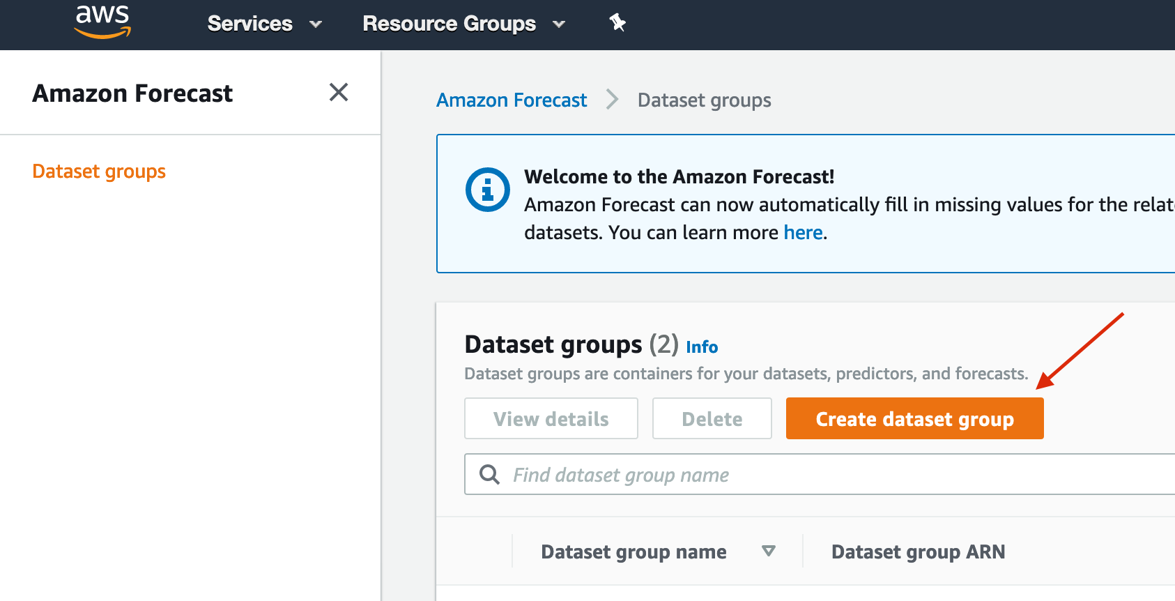 create Dataset Group