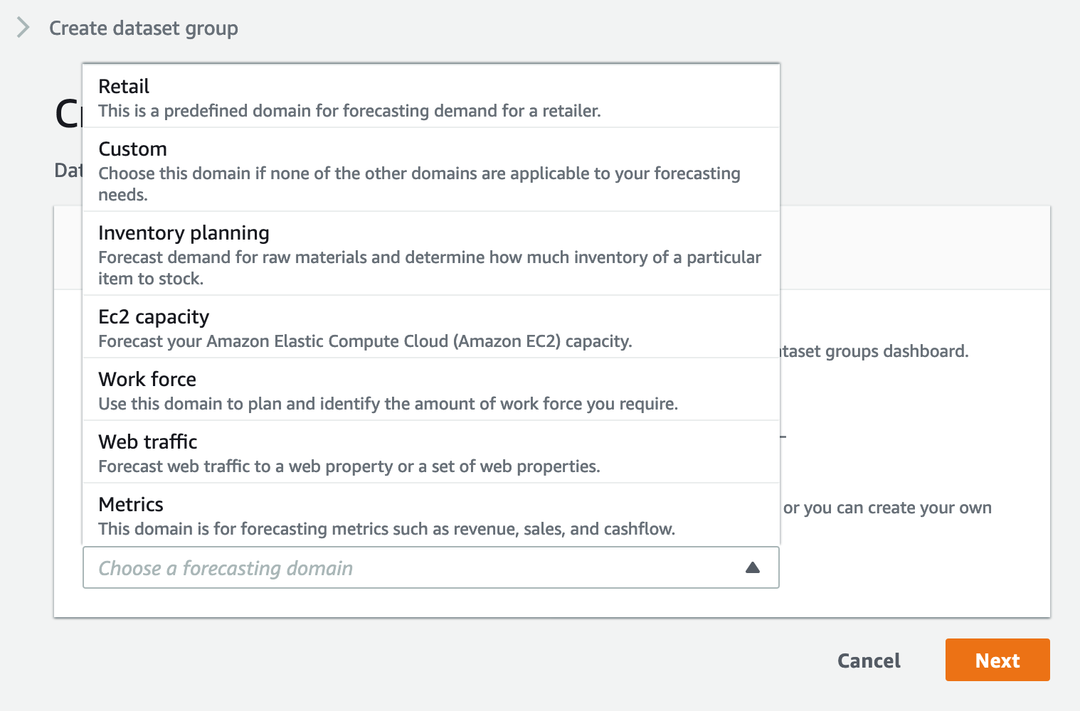 Choose a forecasting domain