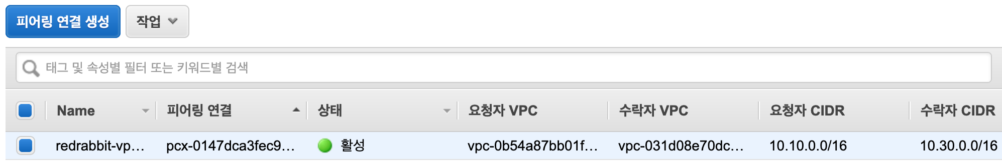 vpc peering - status - active